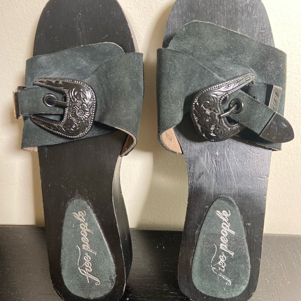 Free  People Black Suede Leather Buckled Wedges, Size 36 - Gently Used - Picture 11 of 13